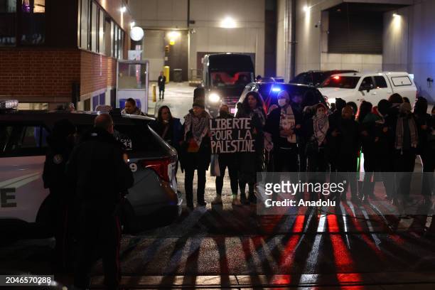 Pro-Palestinian protestors block entrance of Art Gallery of Ontario where Canadian Prime Minister Justin Trudeau was scheduled to host a reception...