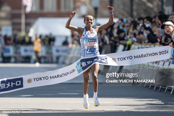 Sutume Asefa Kebede of Ethiopia wins first place in the women's marathon during the Tokyo Marathon 2024 in Tokyo on March 3, 2024.