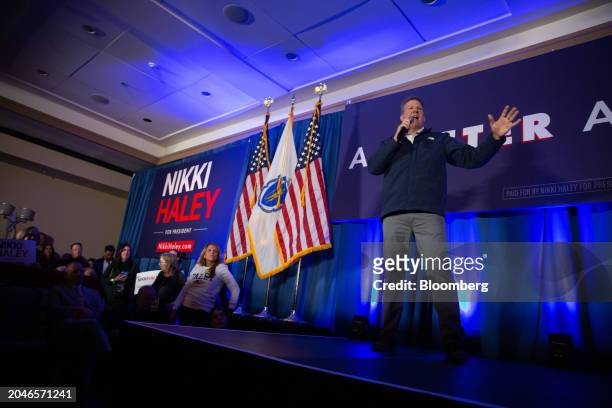 Chris Sununu, governor of New Hampshire, speaks during a campaign event for Nikki Haley, former governor of South Carolina and 2024 Republican...