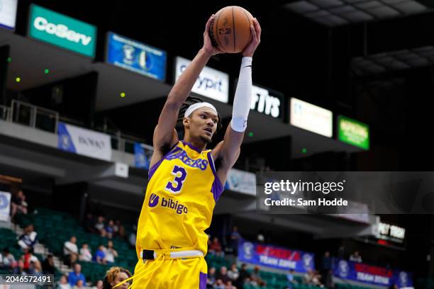 Alex Fudge of South Bay Lakers grabs a rebound during the game against the Texas Legends on March 02, 2024 at Comerica Center in Frisco, Texas. NOTE...