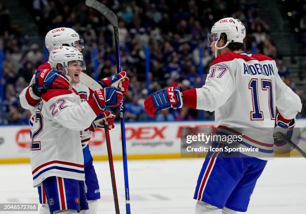 Montreal Canadiens right wing Josh Anderson deflects the puck and scores the 3rd goal for Montreal Canadiens giving them the lead in the 3rd period...