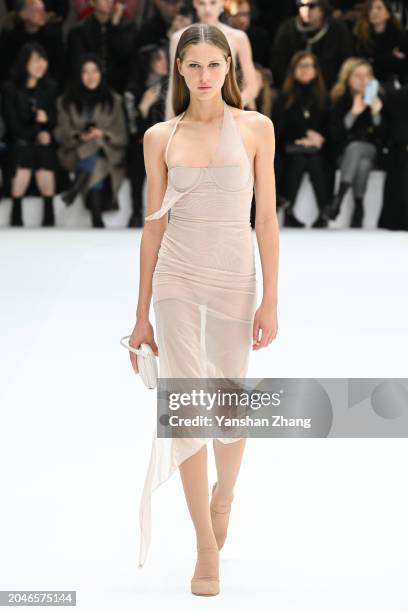 Model walks the runway during the Courrèges Womenswear Fall/Winter 2024-2025 show as part of Paris Fashion Week on February 28, 2024 in Paris, France.