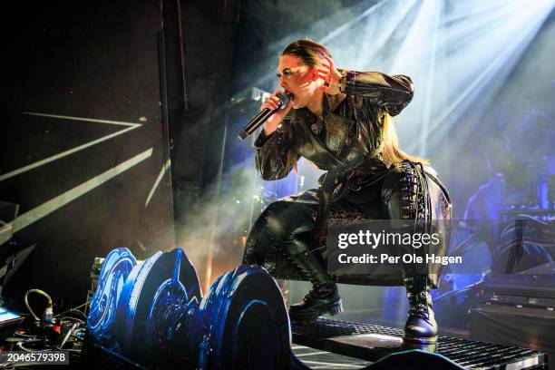 Eliza Ryd from Amaranthe performs on stage at Sentrum Scene on February 28, 2024 in Oslo, Norway.