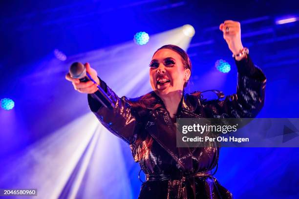 Eliza Ryd from Amaranthe performs on stage at Sentrum Scene on February 28, 2024 in Oslo, Norway.