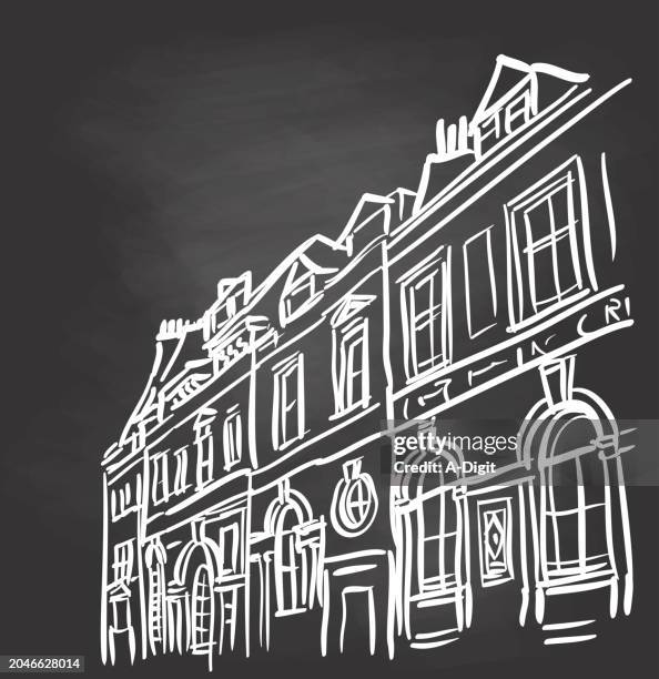 classiceuropeanarchitectureblackboard - paris window stock illustrations