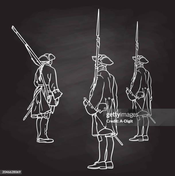 french army soldiers 1700s blackboard - versailles stock illustrations