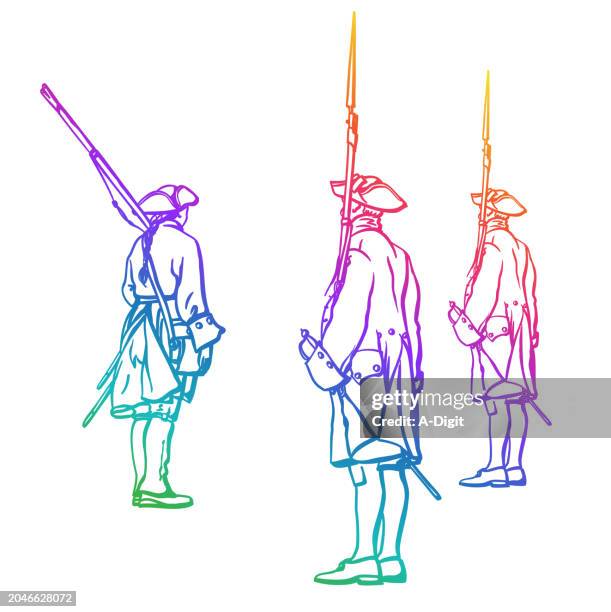 french army soldiers 1700s rainbow - chateau de versailles stock illustrations