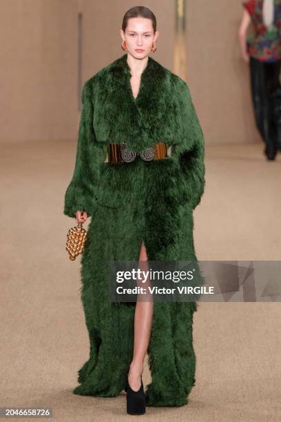 Model walks the runway during the Balmain Ready to Wear Fall/Winter 2024-2025 fashion show as part of the Paris Fashion Week on February 28, 2024 in...