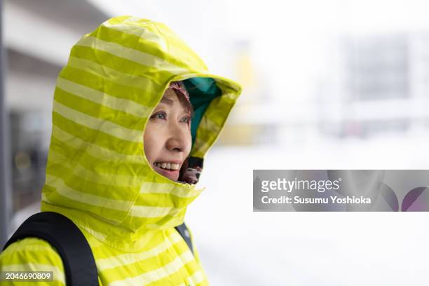 a woman enjoys skiing on her winter vacation. - 札幌市 imagens e fotografias de stock