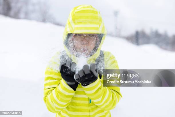 a woman enjoys skiing on her winter vacation. - 札幌市 stock-fotos und bilder