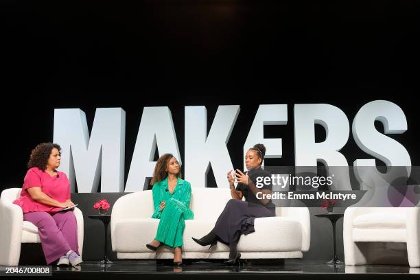 Michaela Pereira, Lauren Baker, Senior Brand Manager, Engagement & Social Impact, Dove and Karen Pittman speak onstage during Day Two of The MAKERS...