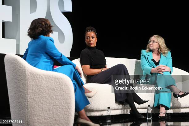 Daisy Auger-Domínguez, President, Auger-Domínguez Ventures, Karen Pittman and J. Smith-Cameron speak onstage during Day Two of The MAKERS Conference...