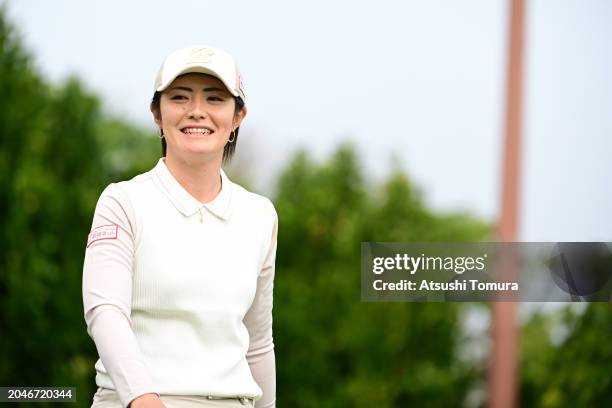 Ayaka Watanabe of Japan smiles on the 11th hole during the first round of Daikin Orchid Ladies Golf Tournament at Ryukyu Golf Club on February 29,...