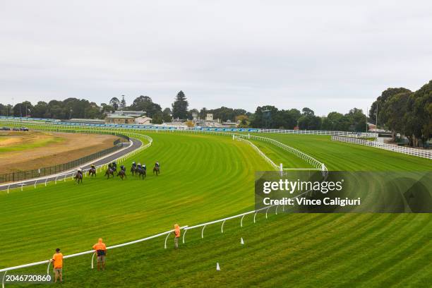 General view of official trials on the new Caulfield Heath track at Caulfield Racecourse on February 29, 2024 in Melbourne, Australia.