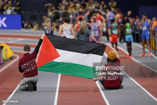 Protesters are supporting Palestine and calling for an end to Israeli action in Gaza as they interrupt proceedings at the 2024 World Athletics...