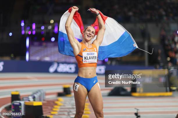 Lieke Klaver of the Netherlands is celebrating her silver medal in the 4x400 meters relay and the 400 meters at the 2024 World Athletics...