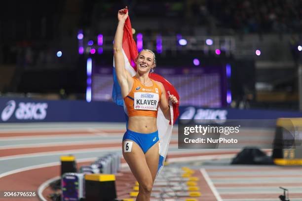 Lieke Klaver of the Netherlands is celebrating her silver medal in the 4x400 meters relay and the 400 meters at the 2024 World Athletics...