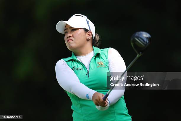 Jasmine Suwannapura of Thailand tees off on the 11th hole during Day One of the HSBC Women's World Championship at Sentosa Golf Club on February 29,...