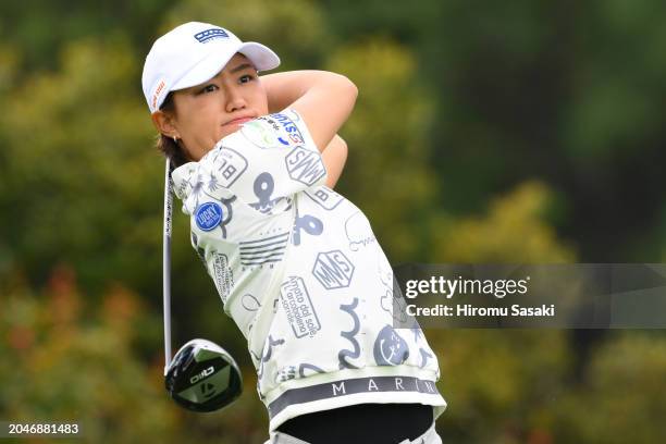 Mao Nozawa of Japan hits her tee shot on the 4th hole during the first round of Daikin Orchid Ladies Golf Tournament at Ryukyu Golf Club on February...