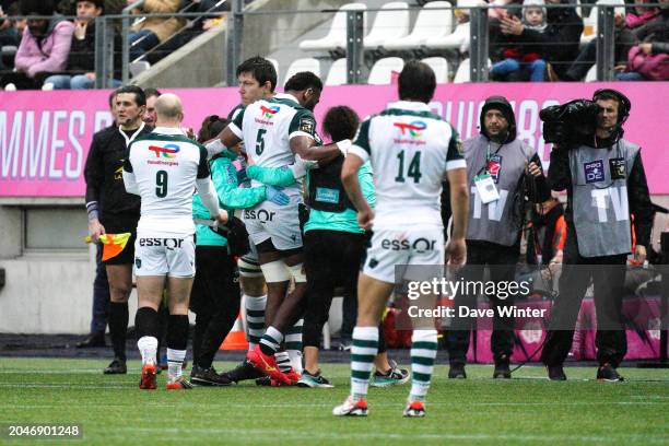 Lekima Vuda Tagitagivalu of Pau goes off injured during the Top 14 match between Stade Francais and Pau at Stade Jean Bouin on March 2, 2024 in...