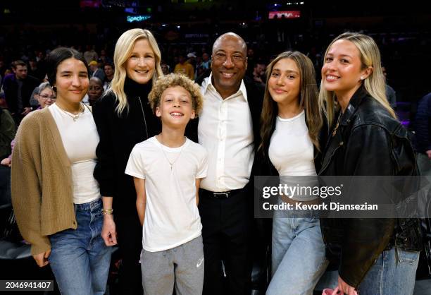 Byron Allen and his family and friends attend the Los Angeles Lakers and Denver Nuggets game at Crypto.com Arena on March 2, 2024 in Los Angeles,...