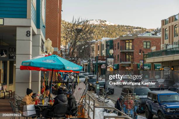 People apres ski at a bar along Main Street in downtown Park City Park, best known as a mountain ski resort in the western United States located 32...