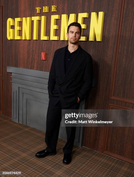 Theo James attends Netflix's "The Gentlemen" photo call at Netflix Tudum Theater on February 28, 2024 in Los Angeles, California.