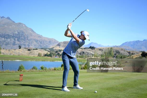 Ash Barty of Australia tees off during day one of the 2024 New Zealand Golf Open at Millbrook Resort on February 29, 2024 in Queenstown, New Zealand.