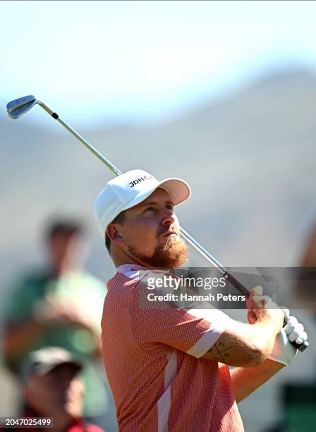 Ben Wharton of Australia tees off during day one of the 2024 New Zealand Golf Open at Millbrook Resort on February 29, 2024 in Queenstown, New...