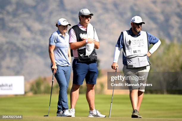 Ash Barty of Australia looks on with her husband Garry Kissick during day one of the 2024 New Zealand Golf Open at Millbrook Resort on February 29,...