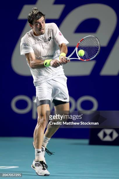 Sebastian Ofner of Austria returns a shot to Alex De Minaur of Australia during Day 3 of the Telcel ATP Mexican Open 2024 at Arena GNP Seguros on...