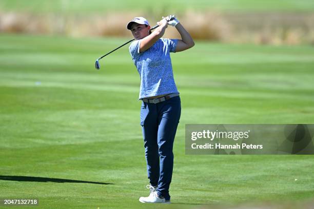 Ash Barty of Australia plays a shot during day one of the 2024 New Zealand Golf Open at Millbrook Resort on February 29, 2024 in Queenstown, New...