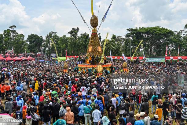 People attend the durian festival in Wonosalam village in Jombang, eastern Java Island on March 3, 2024. Grown across tropical Southeast Asia, the...