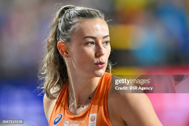 Nadine Visser of the Netherlands after competing in the Women's 60m Hurdles during Day 3 of the World Athletics Indoor Championships Glasgow 2024 at...