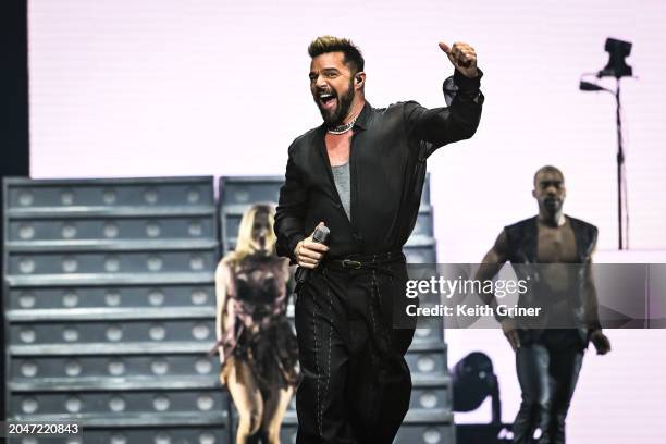 Ricky Martin performs during The Trilogy Tour at Bridgestone Arena on February 28, 2024 in Nashville, Tennessee.