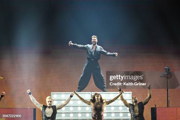 Ricky Martin performs during The Trilogy Tour at Bridgestone Arena on February 28, 2024 in Nashville, Tennessee.