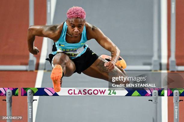Bahamas' Devynne Charlton competes in the Women's 60m hurdles heats during the Indoor World Athletics Championships in Glasgow, Scotland, on March 3,...