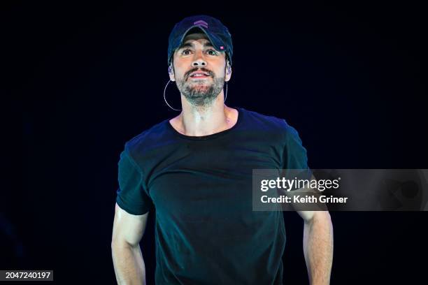 Enrique Iglesias performs during The Trilogy Tour at Bridgestone Arena on February 28, 2024 in Nashville, Tennessee.