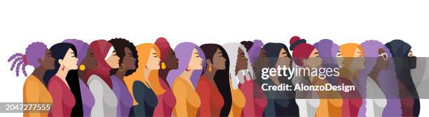 multi-ethnic group of people. international women’s day banner design with a multi-racial group of women. - chinese friends stock illustrations