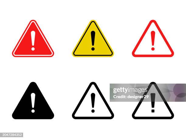 stockillustraties, clipart, cartoons en iconen met warning or danger sign icon set vector design. - waarschuwingsdriehoek