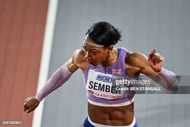 Britain's Cindy Sember competes in the Women's 60m hurdles heats during the Indoor World Athletics Championships in Glasgow, Scotland, on March 3,...