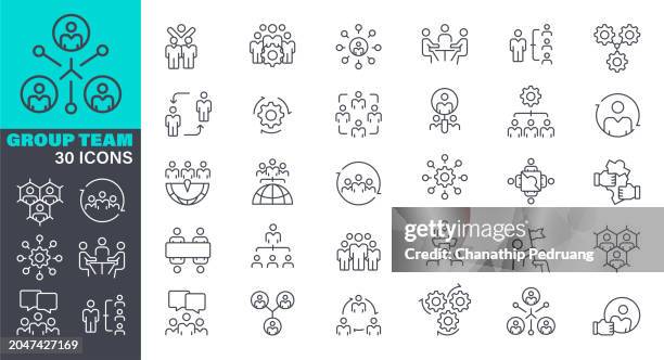 ilustraciones, imágenes clip art, dibujos animados e iconos de stock de conjunto de iconos de vector de línea de grupo de trabajo. píxel perfecto. trazo editable. el conjunto contiene iconos: comunidad, trabajo en equipo, cooperación ilustración de stock. icono símbolo, grupo de personas, negocios, gestión - asamblea