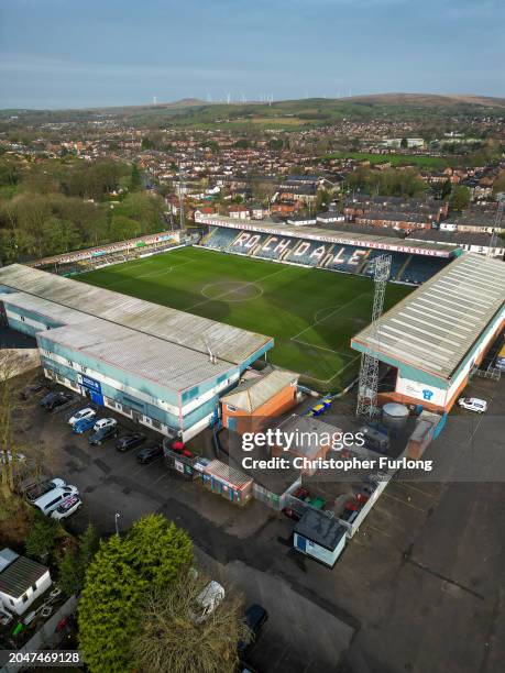 An aerial view of Rochdale Association Football Club which, Rochdale by-election Workers Party of Britain candidate, George Galloway said he would...