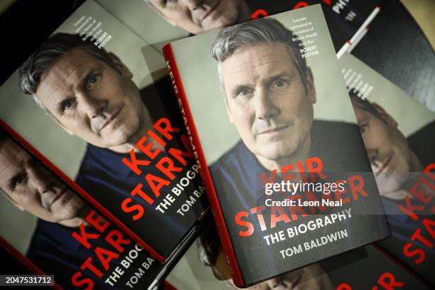 In this photo illustration, copies of "Keir Starmer: The Biography" by Tom Baldwin are seen on display in a branch of the Waterstones bookstore on...