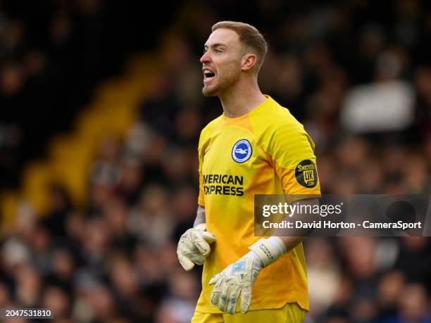 Brighton & Hove Albion's Jason Steele during the Premier League match between Fulham FC and Brighton & Hove Albion at Craven Cottage on March 2, 2024...