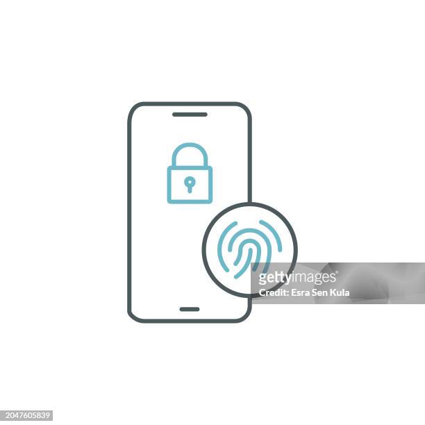 touch id digital authentication duocolor line icon design with editable stroke. suitable for infographics, web pages, mobile apps, ui, ux, and gui design. - verification stock illustrations