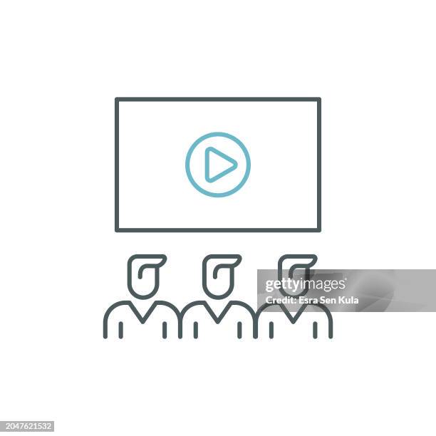 online seminar duocolor line icon design with editable stroke. suitable for infographics, web pages, mobile apps, ui, ux, and gui design. - virtual training computer stock illustrations