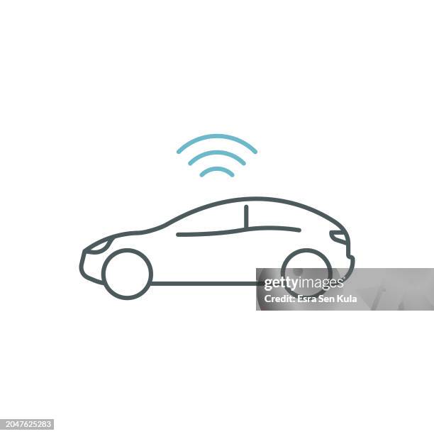 smart car duocolor line icon design with editable stroke. suitable for infographics, web pages, mobile apps, ui, ux, and gui design. - connected car stock illustrations