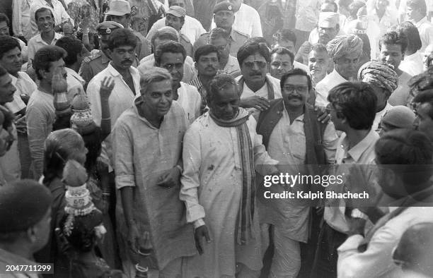 Kalyan Singh of Uttar Pradesh giving Speech at Public Rally in Rajkot Gujarat India on 8th February 1993. Kalyan Singh was on Gujarat Tour after...