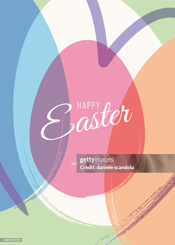 Easter greeting card with egg and hearts.